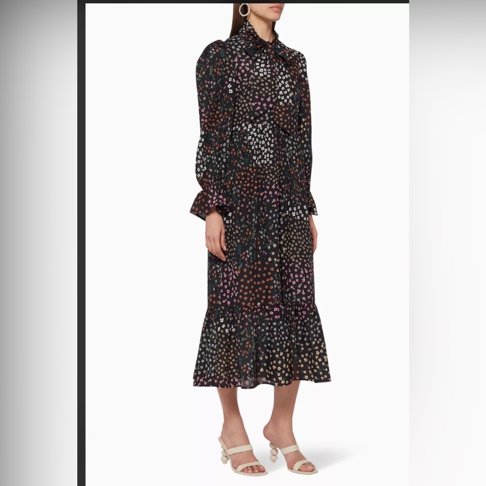 Black Meadow Tie Neck Maxi dress